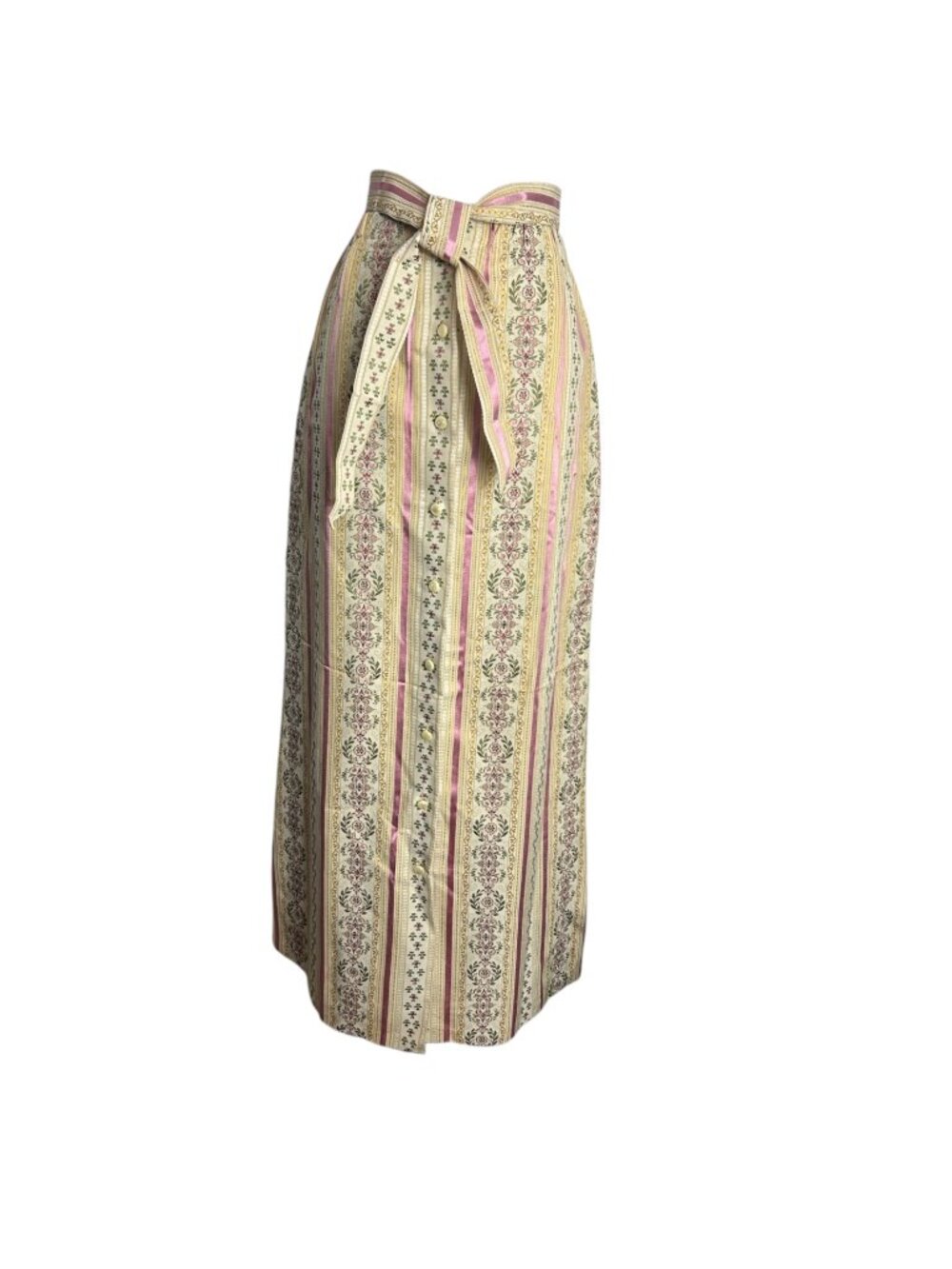 Vintage Patty Woodard Brocade Skirt Size 12 Button Front Floral Belt Long